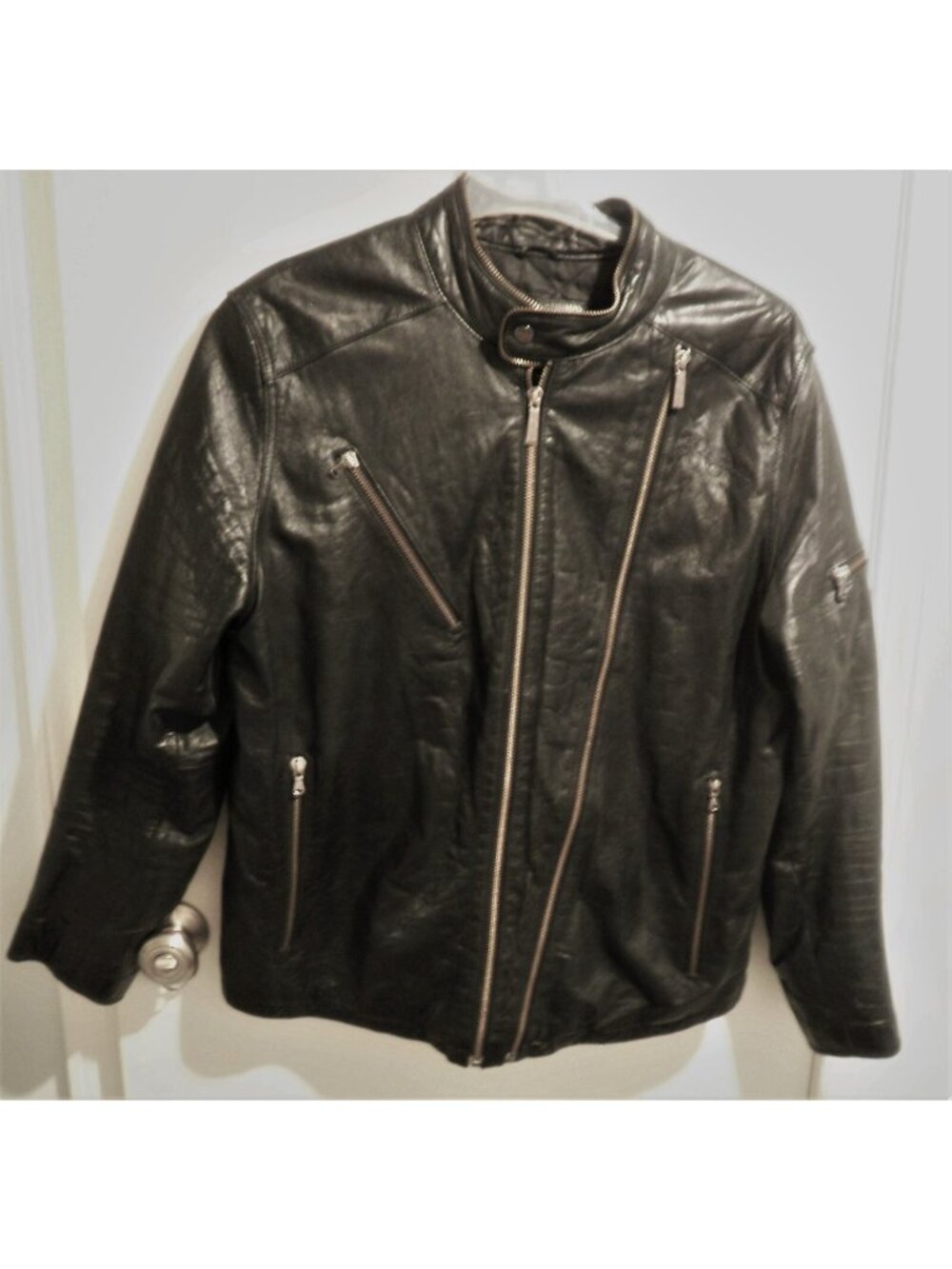 Vintage Retro Sean John Leather  Biker Jacket Men's Size XL Zippers